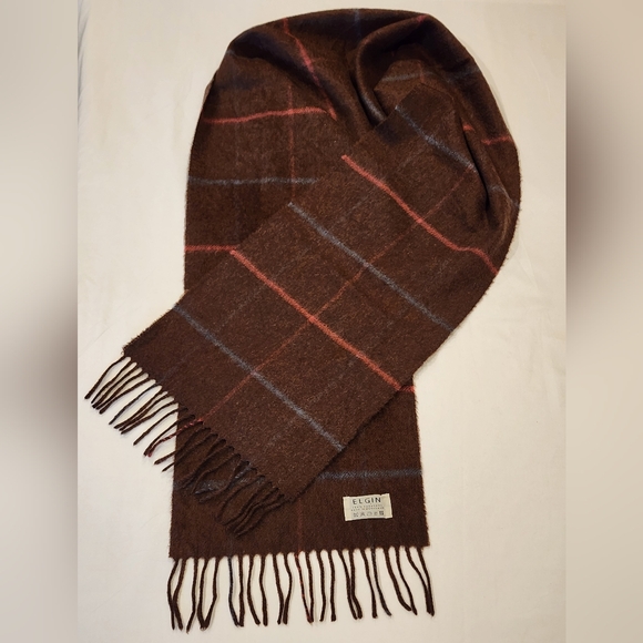 Elgin Brown and Red Plaid Men's Scarf 100% Cashmere Made in Scotland